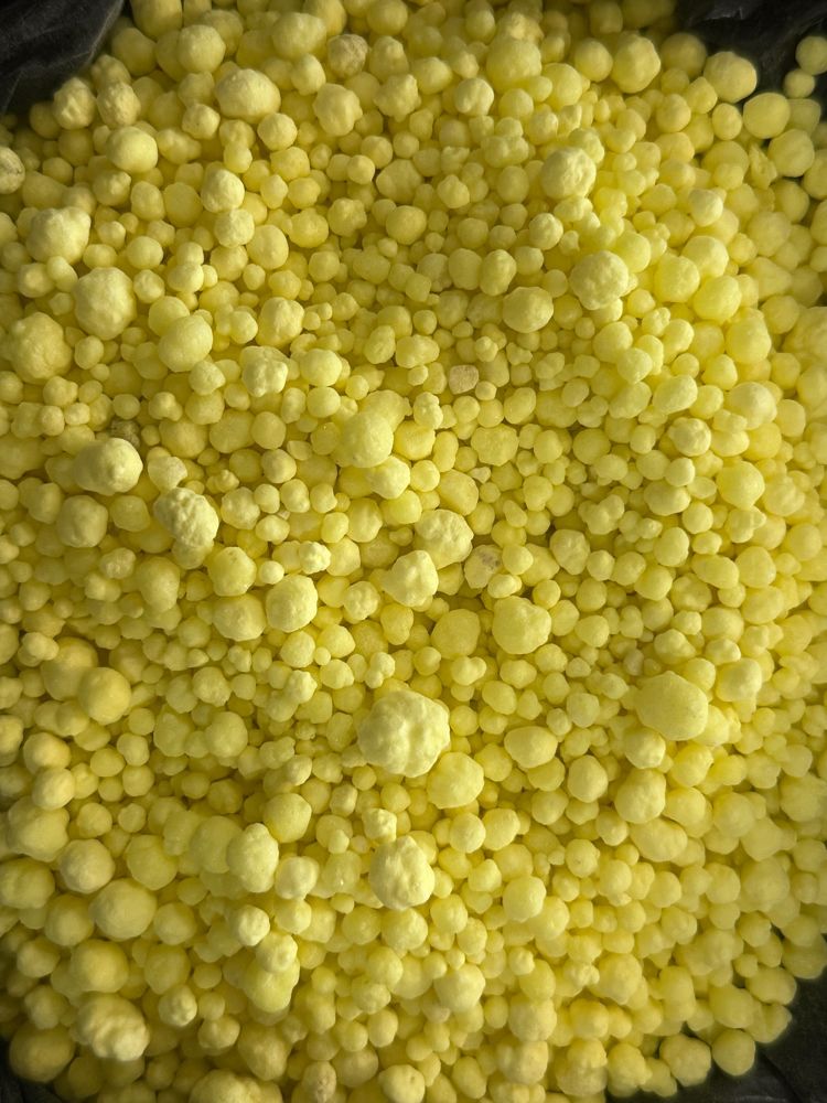 Close-up of yellow granular sulfur